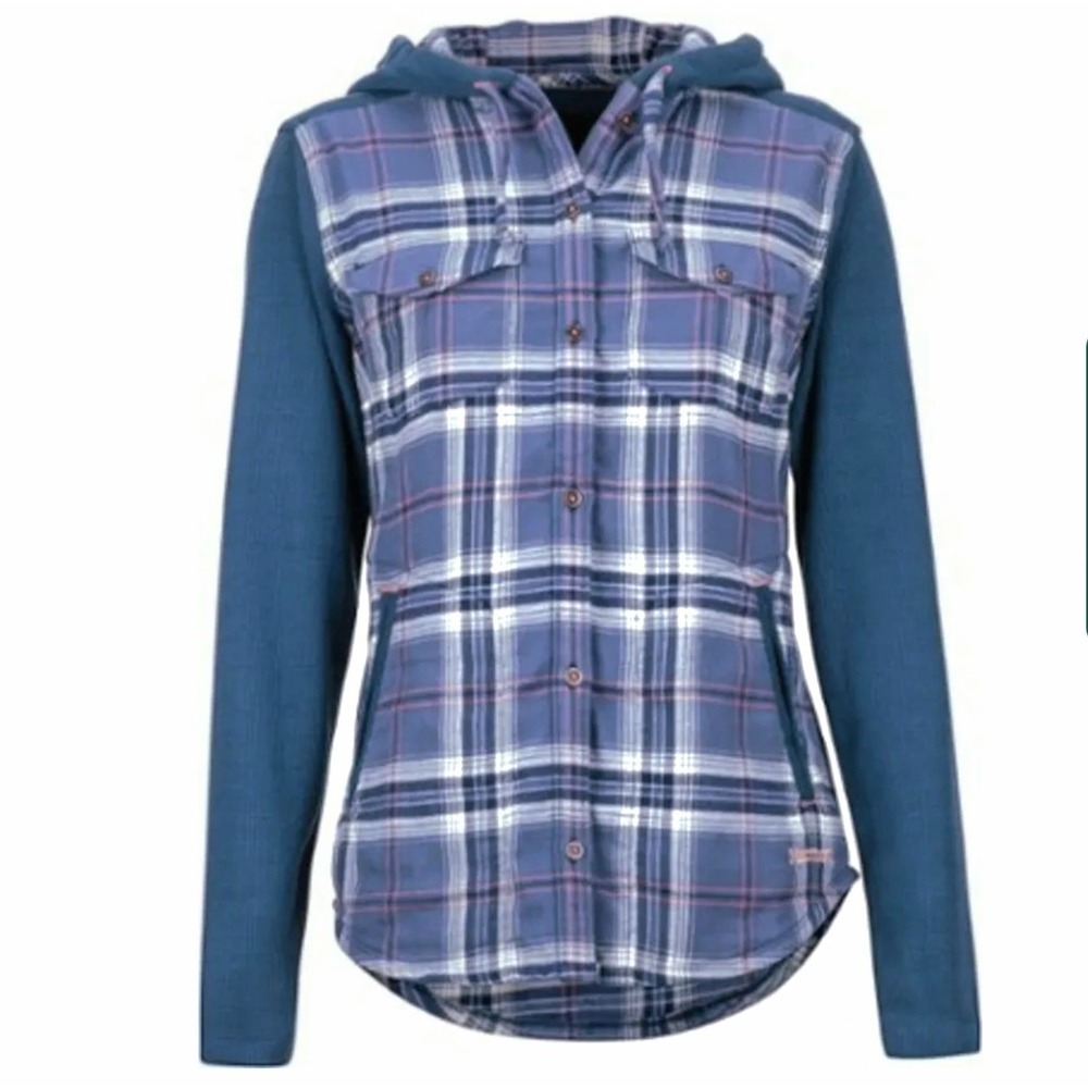 Marmot Reagan Flannel Hoodie Shirt Shacket Plaid Button-Up Womens Sz XL Blue